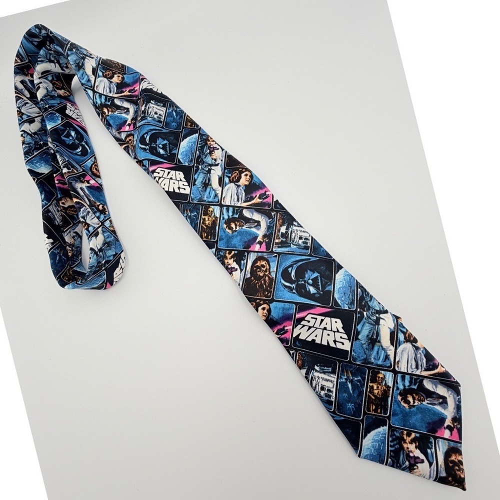 Star Wars Mens Silk Tie Blue Black Collage Darth‎ Vader Luke Skywalker Han Solo
